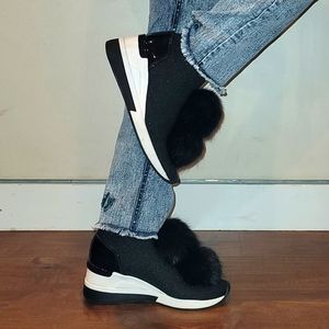 Skyler Pom-Pom Metallic Stretch-Knit Sock Sneaker